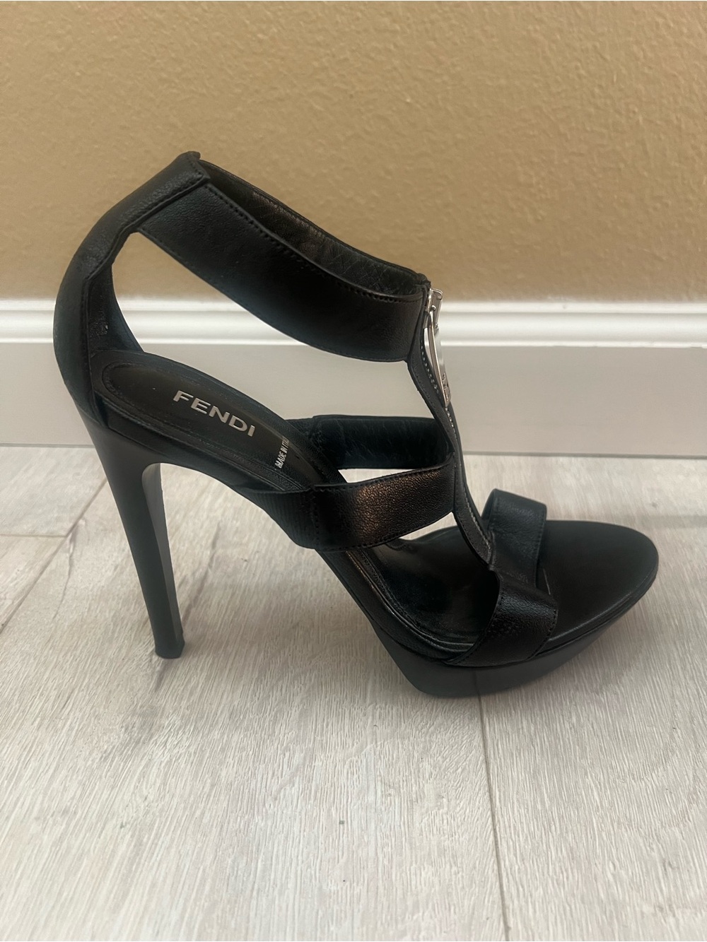 Fendi Black Leather Strappy Stiletto Sandals